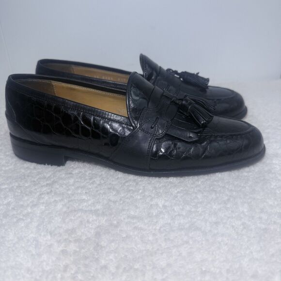 Johnston Murphy Men’s Black  Cellini Black Gator Print Tassel Loafer Shoe 8.5M - Picture 3 of 8